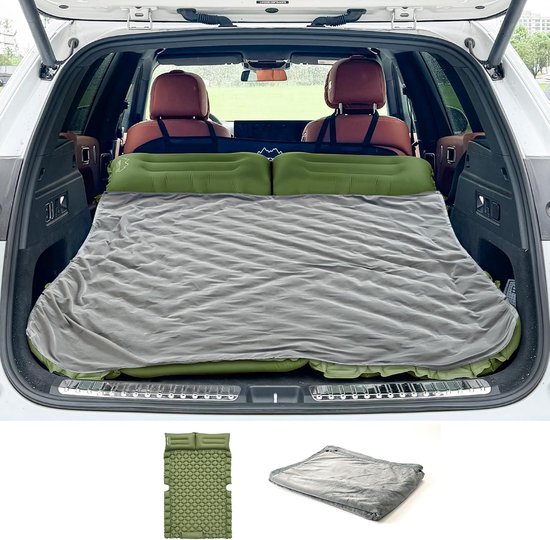 Thijox - Opblaasbaar matras voor auto en SUV, luchtmatras voor 2 personen, zelfopblazend luchtbed, camping slaapmat met voetpomp, 183 x 13 x 7 cm