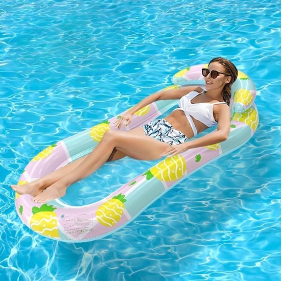 Thijox - Opblaasbare Waterhangmat met Hoofdeinde - Zwembadhangmat voor Volwassenen - Waterluchtmatras met Net - Ananas Design - Perfect voor Zomer, St