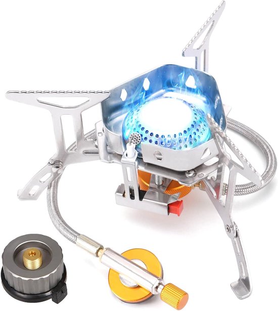 Thijox - Opvouwbaar Campingkooktoestel met Piëzo-Ontsteking, 3500W Gasfornuis voor Coleman Primus Cartridge, Ideaal voor Kamperen, Trekking, Picnic en