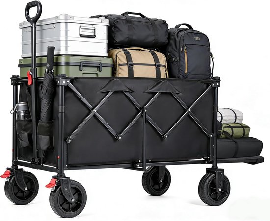 Thijox - PRO XXL Bolderkar Opvouwbaar - 160-240L, 200kg Draagvermogen - Met Beschermnet en Uitschuifbare Achterklep - Diepzwart