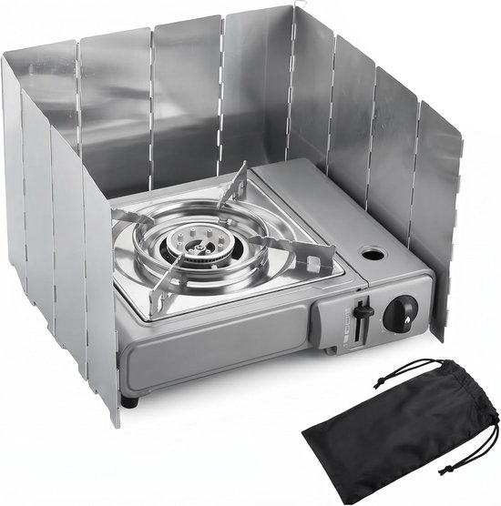 Thijox - Stabiel Windscherm Gaskookstel - 12 Platen Aluminium - Opvouwbaar Campingkooktoestel - 100 cm Lengte - Inclusief Grondpennen voor BBQ, Pickni