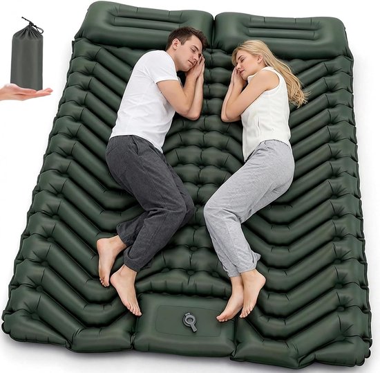 Thijox - Ultralicht Campingluchtmatras voor 2 Personen, Opblaasbaar met Voetpomp en Kussen, Compact en Licht, Perfect voor Wandelen, Strand en Outdoor