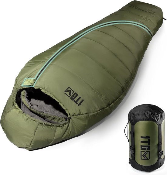 Thijox - Ultralicht Mummy Slaapzak 1 Persoon, Ranger Groen, 4 Seizoenen (-4 tot 2°C), Ideaal voor Outdoor Camping, Trekking en Reizen, 1,76 kg
