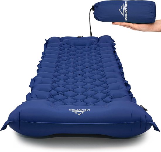 Thijox - Ultralichte Opblaasbare Luchtmatras voor Camping - Koppelbare Slaapmat met Voetpomp - Zelfopblazend, Compact en Opvouwbaar - Blauw (700 g)