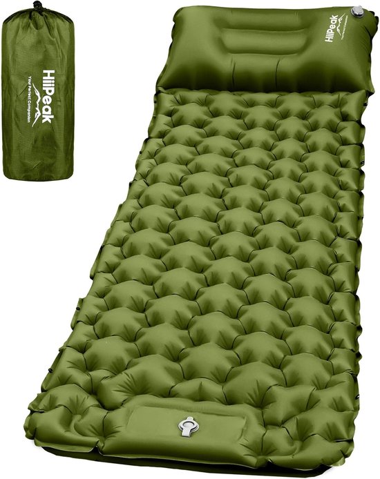 Thijox - Ultralichte opblaasbare slaapmat voor kamperen met ingebouwde voetpomp en kussen - compacte en waterdichte luchtmatras voor backpacken, wande