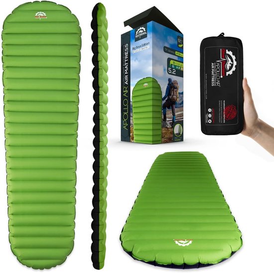 Thijox - Ultralight 17oz Camping Slaapmat ApolloAir - Groot, Warm 5.2 R-Value 4 Seizoen Luchtmatras, Lichtgewicht Opblaasbaar & Compact Slaapkussen vo