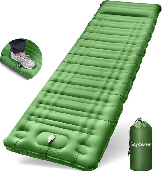 Thijox - Ultrawijte 12 cm Luchtmatras met Ingebouwde Pomp, Camping Slaapmat met Kussen, Lichtgewicht en Compact, Waterafstotend, Groen voor Outdoor, W