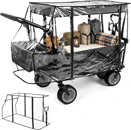 Thijox - Universele Regenhoes voor Bolderkar 115 x 51 x 75 cm - Transparante Regenbescherming voor Camping, Tuin, Kinderen, Opvouwbare Handwagen, Bold