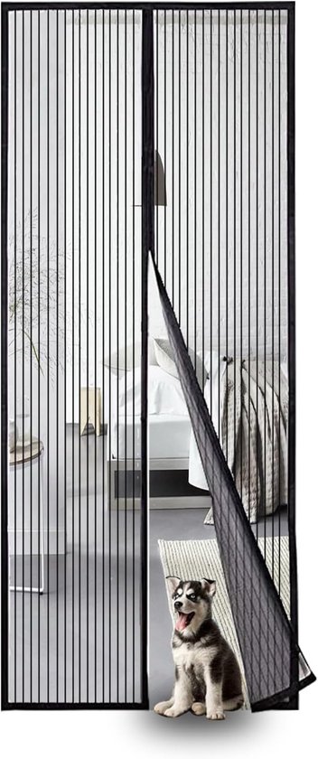 Thijox - Vliegengaas voor Balkondeur met Klittenbandmontage, Magneet Insectenwerend Gordijn 90x230 cm - Zwart, Ideaal voor Tuin, Balkon, Kamperen, Fee