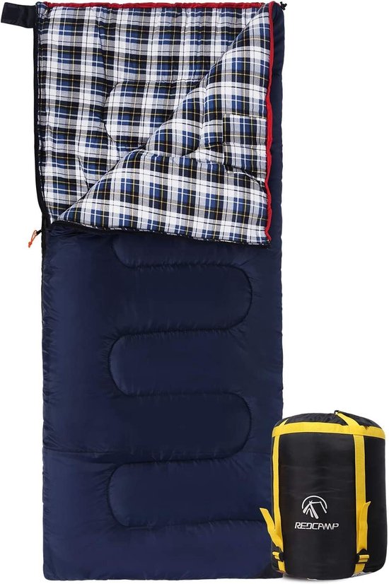 Thijox - XL Slaapzak Katoen Warm Volwassenen - Comfortabele Flanellen Deken 3-4 Seizoenen Koud Weer Outdoor Winter Kamperen Vissen Blauw met Vulling