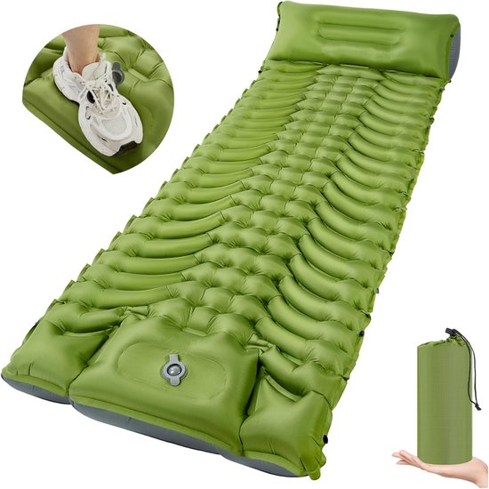 Thijox - Zelfopblazend Campingmatras Ultralicht met Voetpomp - Verdikte Slaapmat voor Outdoor, Wandeltour, Tent en Strand - 190x69 cm, 800g, 200kg Dra