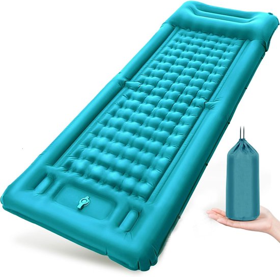 Thijox - Zelfopblazend Luchtbed met Voetpomp, Comfortabele Slaapmat 12cm Dikte, Turkooisblauw voor Kamperen, Wandelen en Buitenactiviteiten