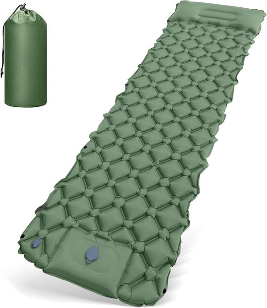 Thijox - Zelfopblazend Luchtmatras Camping - Ultralichte Isolatiemat met Kussen - Compacte Slaapmat voor Wandelen en Bikepacking - Groene Reis- en Kam