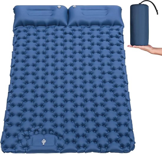 Thijox - Zelfopblazende Slaapmat voor 2 Personen, Dubbele Campingslaapmat, Ultralicht Luchtmatras met Kussen en Voetdrukpomp voor Tent, Rugzak, Wandel