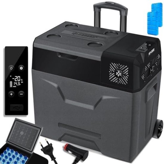 Thuys - Compressor Koelbox 50 Liter - Elektrische Vriezer met APP-bediening, 12/24V en 230V, telescopische stang, wielen, tot -20°C voor auto, camper, boot en camping - Antraciet van Thuys