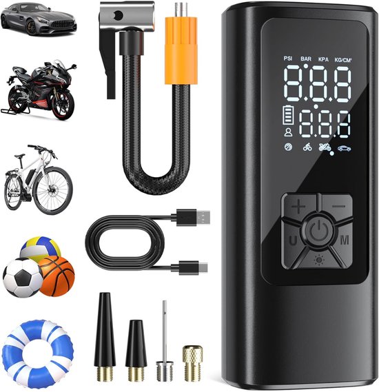 Thuys - Draadloze Bandenvuller - Elektrische Luchtcompressor 150 PSI - 25L/min - 5200mAh - Auto Stop - Powerbank - LED Lamp - Voor Auto - Motor - Fiets & Ballen