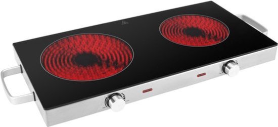 Thuys - Elektrische Kookplaat 2 Pits Zilver - 2800W - Infrarood Kookzones - Traploze Temperatuurregeling - Keramisch Krasbestendig van Thuys