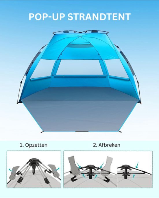 Thuys - Strandtent UV Bescherming - Strandtent Baby Pop Up – Strandtentje Extra Licht – Strandschelp – Strand Tent –Lichtblauw met grijs