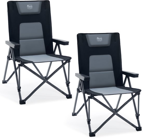 TIMBER RIDGE 2 Stuks Campingstoelen - Opvouwbaar - 4 Verstelbare Standen - 260 KG draagvermogen - Vouwstoel - Visstoel - Zwart van Merkloos