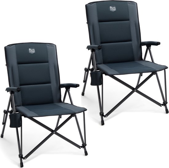 TIMBER RIDGE 2 Stuks Campingstoelen - Opvouwbaar & Stevig - 150KG draagvermogen - 55 cm zitbreedte - Hoge rugleuning - Met bekerhouder - Zwart van Merkloos