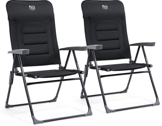 TIMBER RIDGE 2 Stuks Campingstoelen - Opvouwbaar & Verstelbaar (7 Posities) - Hoge Rugleuning - Luxe Gevoerd Zitkussen - 150KG Draagvermogen - Zwart van Merkloos