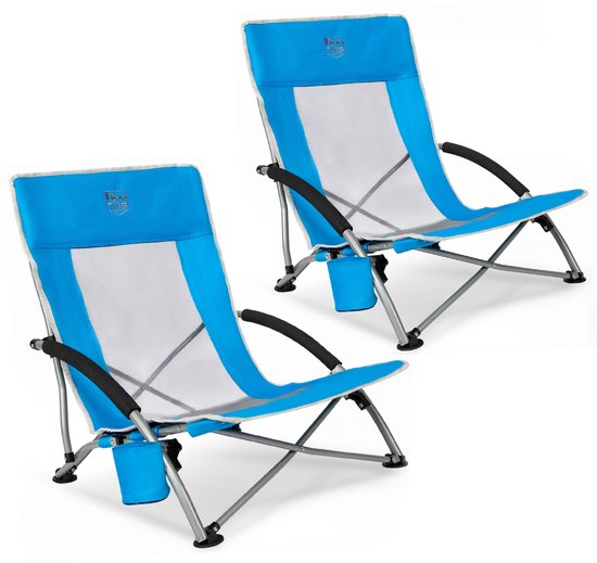 TIMBER RIDGE 2 Stuks Strandstoelen - Opvouwbaar & Lichtgewicht - 150KG draagvermogen - Ademende mesh rugleuning - Voor strand & camping - Blauw van Merkloos