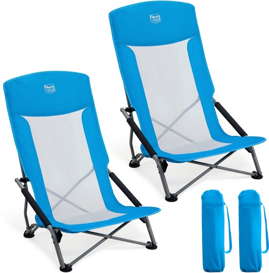 TIMBER RIDGE 2 Stuks Strandstoelen - Opvouwbaar & Lichtgewicht - 150KG draagvermogen - Hoge mesh rugleuning - Voor strand & camping - Blauw van Merkloos