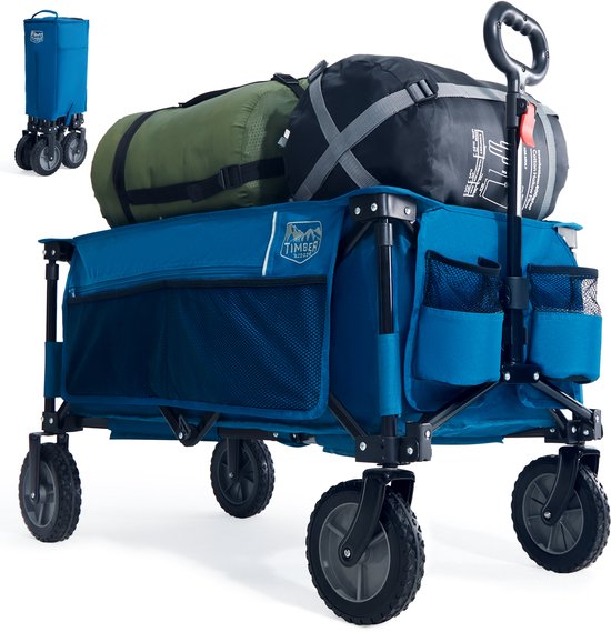 TIMBER RIDGE Bolderkar Opvouwbaar - 200 Liter - 100 KG Draagkracht - all-terrain wielen - Verstelbare hendel - Inklapbare Bolderwagen - Compact - Blauw