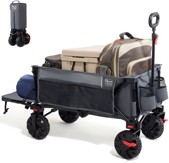 TIMBER RIDGE Bolderkar Opvouwbaar - 300L - 135 KG - Verwijderbare brede wielen - Verstelbare hendel - Handige opbergvakken - Grijs van Timber Ridge