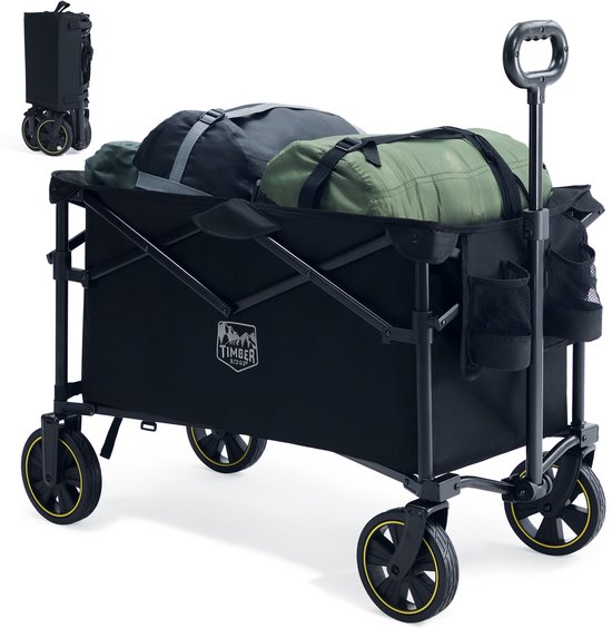 TIMBER RIDGE Bolderkar - Opvouwbaar & Compact - 100KG draagvermogen - 200L inhoud - Met verstelbare hendel & all-terrain wielen - Voor camping & strand - Zwart van Merkloos