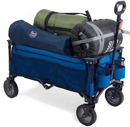 TIMBER RIDGE Bolderkar Opvouwbaar - Verstelbare hendel - 120L - 100 KG Draagkracht - Handige opbergvakken - Blauw van Timber Ridge