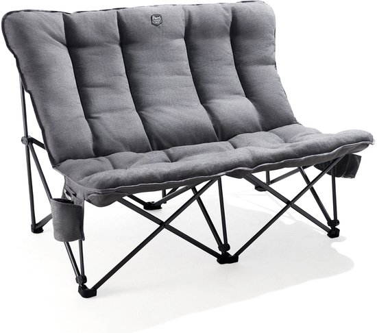 TIMBER RIDGE Campingbank 2-zits - Grijs, 130 cm breed, belastbaar tot 300 kg, met afneembare hoes en opberghoes