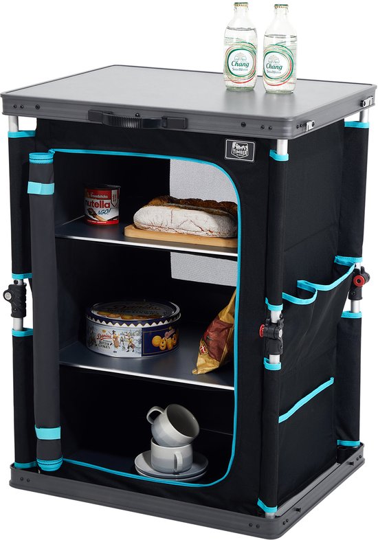 TIMBER RIDGE Campingkeuken - Campingkast - Opvouwbaar & Multifunctioneel - 3-lagen opbergkast - 30KG draagvermogen - 50×60×80cm - Zwart