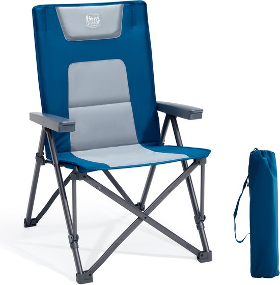 TIMBER RIDGE Campingstoel - Opvouwbaar - 4 Verstelbare Standen - 260 KG draagvermogen - Vouwstoel - Visstoel - Blauw