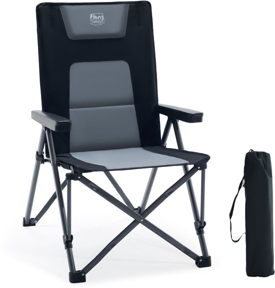 TIMBER RIDGE Campingstoel - Opvouwbaar - 4 Verstelbare Standen - 260 KG draagvermogen - Vouwstoel - Visstoel - Zwart van Merkloos