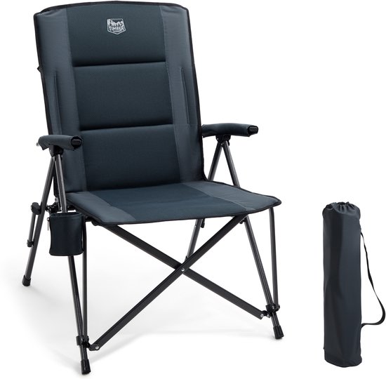 TIMBER RIDGE Campingstoel - Opvouwbaar & Stevig - 150KG draagvermogen - 55 cm zitbreedte - Hoge rugleuning - Met bekerhouder - Zwart van Merkloos