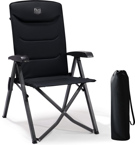 TIMBER RIDGE Campingstoelen - Opvouwbaar & Verstelbaar - 4 standen & hoge rugleuning - Comfortabele tuinstoelen - Ideaal voor camping - Zwart van Merkloos
