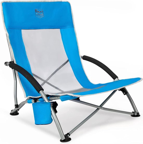 TIMBER RIDGE Strandstoel - Opvouwbaar & Lichtgewicht - 150KG draagvermogen - Ademende mesh rugleuning - Voor strand & camping - Blauw van Merkloos
