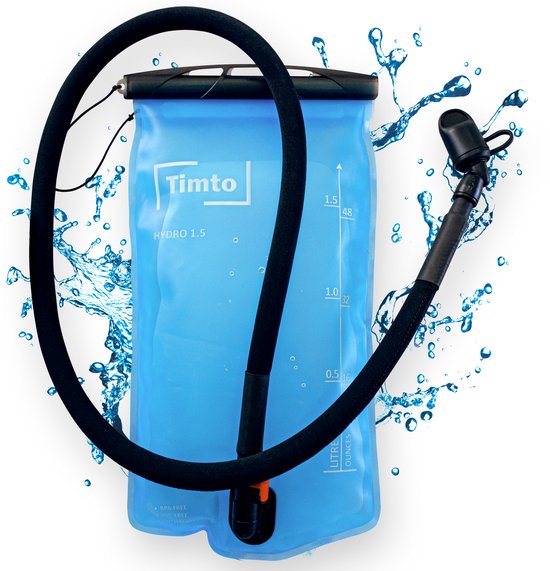 Timto Hydro 1.5L Waterzak met Slang – Drinkzak Drinksysteem Rugzak - BPA Vrij - Lekvrij - Camelbak - Hydratatie voor Hardlopen, Wandelen, Fietsen, Festival, Kamperen & Outdoor - Drinkrugzak – Universeel Drinkreservoir - Geurloos - Smaakloos - Camping van Merkloos