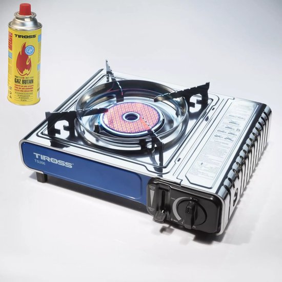 TIROSS Veilig draagbaar keramisch gaskooktoestel op butaangas 1,65 kW met piezo ontsteking en draagkoffer voor noodpakket van Merkloos