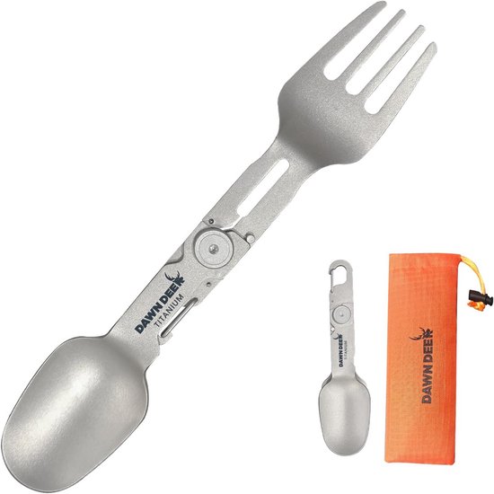 Titanium 2-in-1 Roterende Spork voor Kamperen en Backpacken - Lichtgewicht en Duurzaam Reisgereedschap