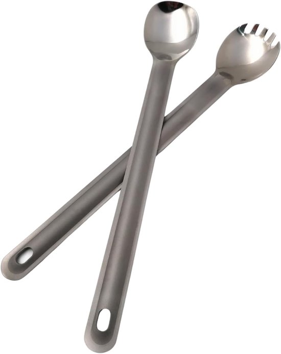 Titanium 2 Pieces Camping Cutlery - 2-in-1 Long Spoon - Spork - Ultralight Coffee Spoon - Dessert Spoon - Fork - Travel Cutlery - Outdoor Bestek