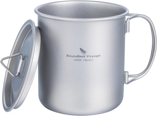 Titanium Camping Pot en Koffie Cup 750ml/900ml/1100ml/1250ml met Deksel en Opvouwbare Handgreep voor Buitenactiviteiten, Survival, Picknicken en Hiking