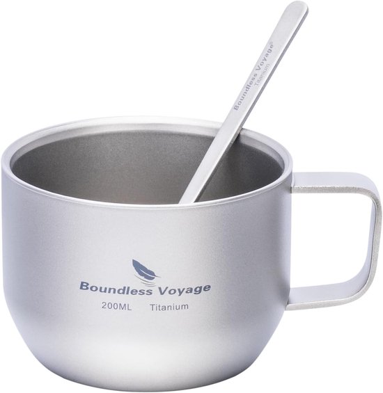Titanium Espresso Koffiemok 200 ml - Dubbelwandige Beker voor Latte, Cappuccino en Thee - Ultralicht, Duurzaam en Ideaal voor Kamperen en Reizen