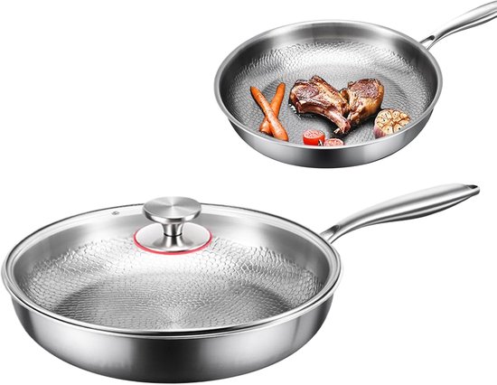 Titanium Hammered Pan Pro, Non-Stick Pan, Non-Stick Frying Pan, with Premium Titanium Construction, Lid Included and Easy to Clean, S/M/L, for Camping and Cooking