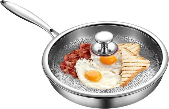 Titanium Koekenpan - Antiaanbak Pan - Koken Buiten - Gelijkmatige Warmte - 26cm Diameter - Grijs