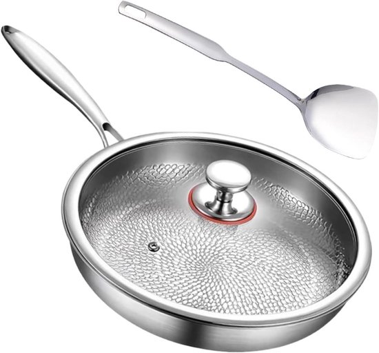 Titanium Koekenpan - Wok Pan - Gezond Koken - Gehamerd Tagine Design - 26 cm - Zilver