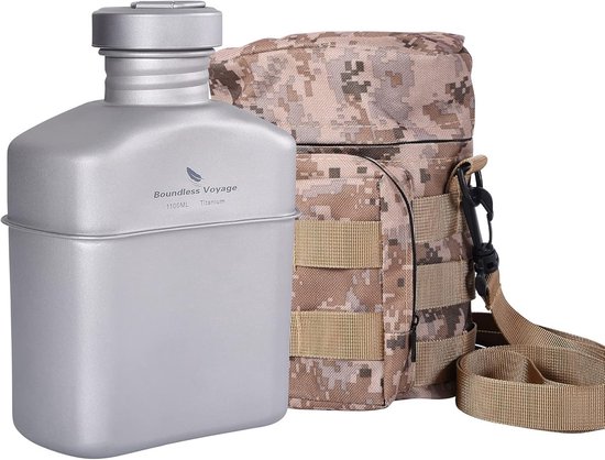Titanium Kookset voor Kamperen - 1100ml Waterfles, Sterke Outdoor Kom en Kettle, Ideaal voor Avontuurlijke Reizen en Survival Situaties