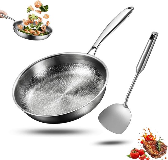 Titanium Pan - Wok Koekenpan - Gezond Koken - Puur Titanium Materiaal - 28 cm - Zilver