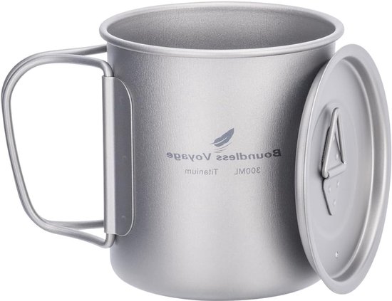 Titanium Theekop Camping Koffiemok met Deksel Vouwbare Handgreep Ultralicht Drinkgerei 300ml Ti3034D voor Buitenactiviteiten en Picknicks